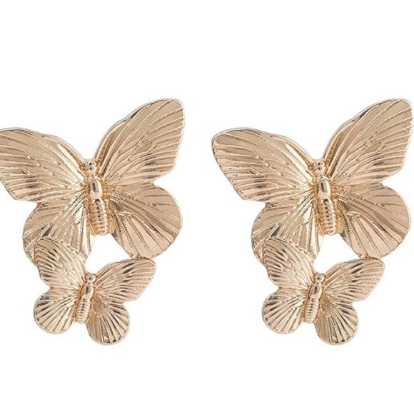 Gold Butterflies Summer Statement Earrings - Picture 5 of 8